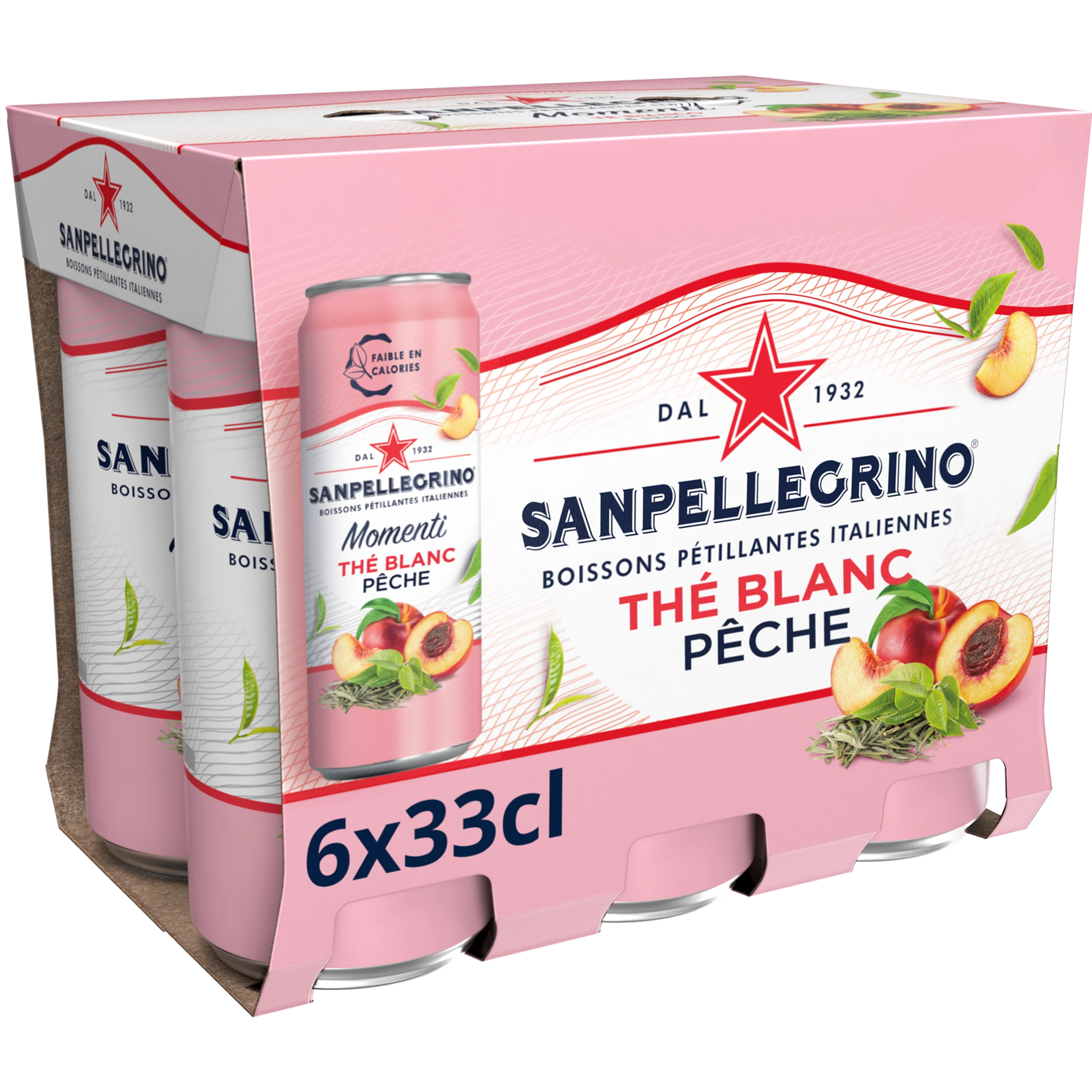 Agua con Gas Saborizada Té Blanco Melocotón 6x33cl SAN PELLEGRINO MOMENTI