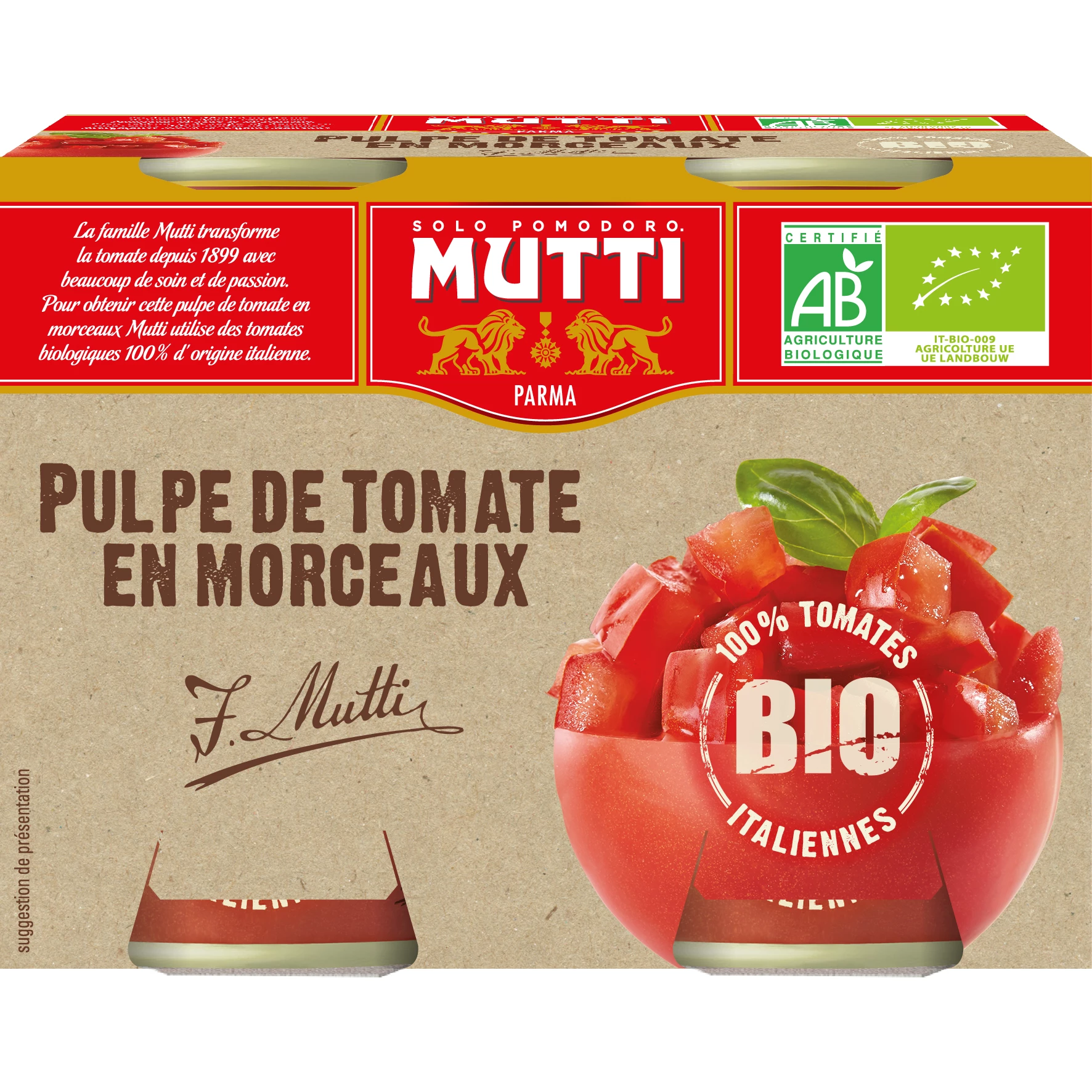 Tomato pulp in organic pieces 2x400g - MUTTI