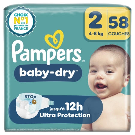 Couches Baby-Dry 4-8kg -Taille 2 x58 -PAMPERS