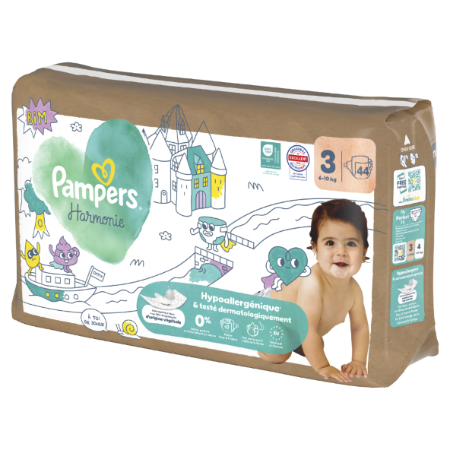 Couches Harmonie Hypoallergénique 6-10 kg - Taille 3 x44 -PAMPERS