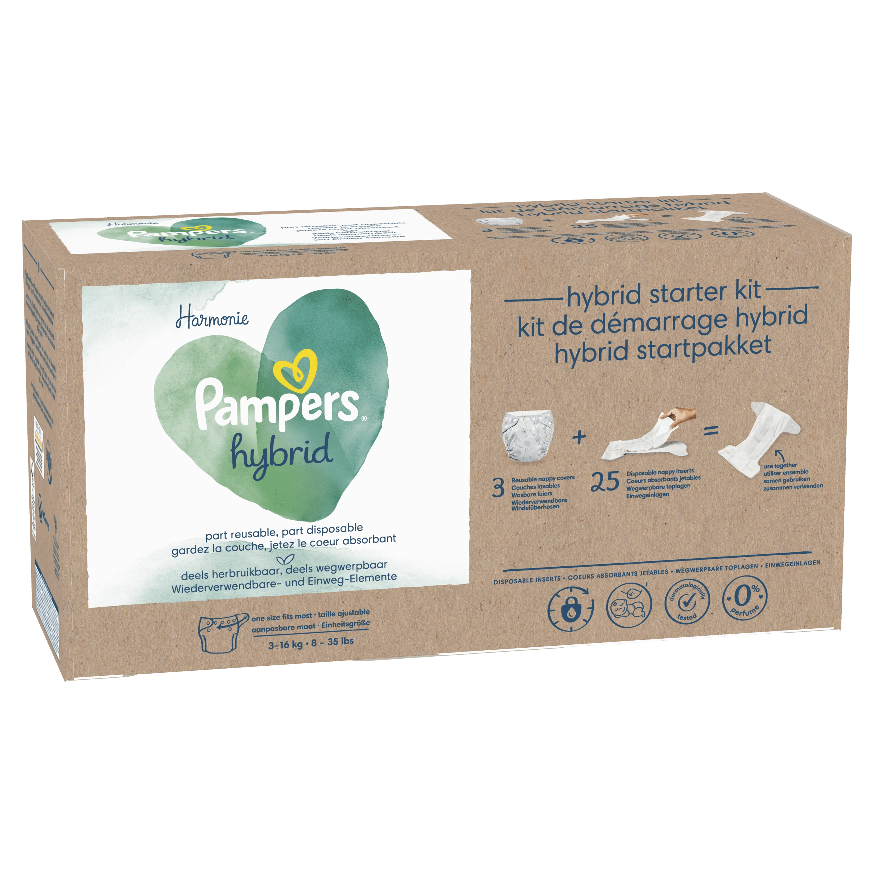 حفاضات أطفال هارموني هايبرد قابلة للغسل، طقم بيبي ستارتر 3x + 25x يمكن التخلص منها - PAMPERS