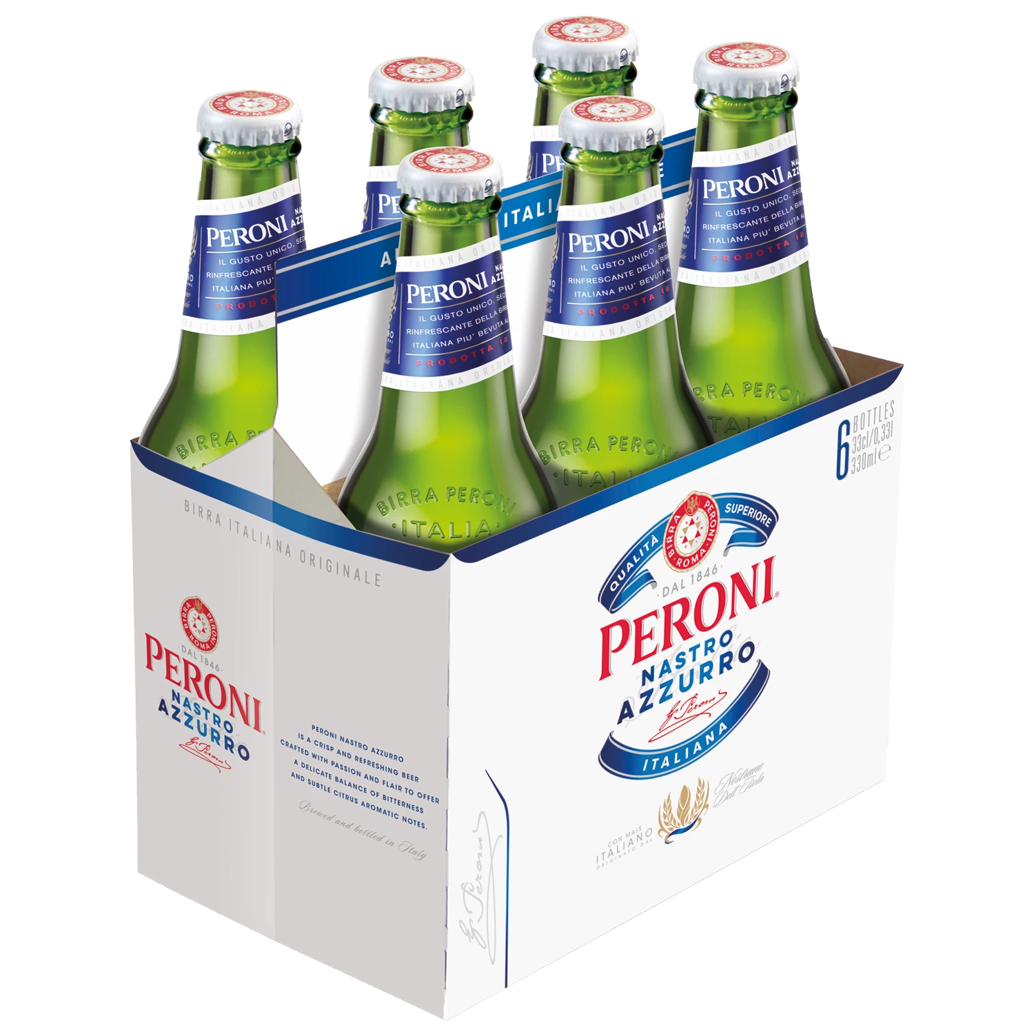 来自意大利的 Nastro Azzurro 啤酒，5°，6x33cl - PERONI