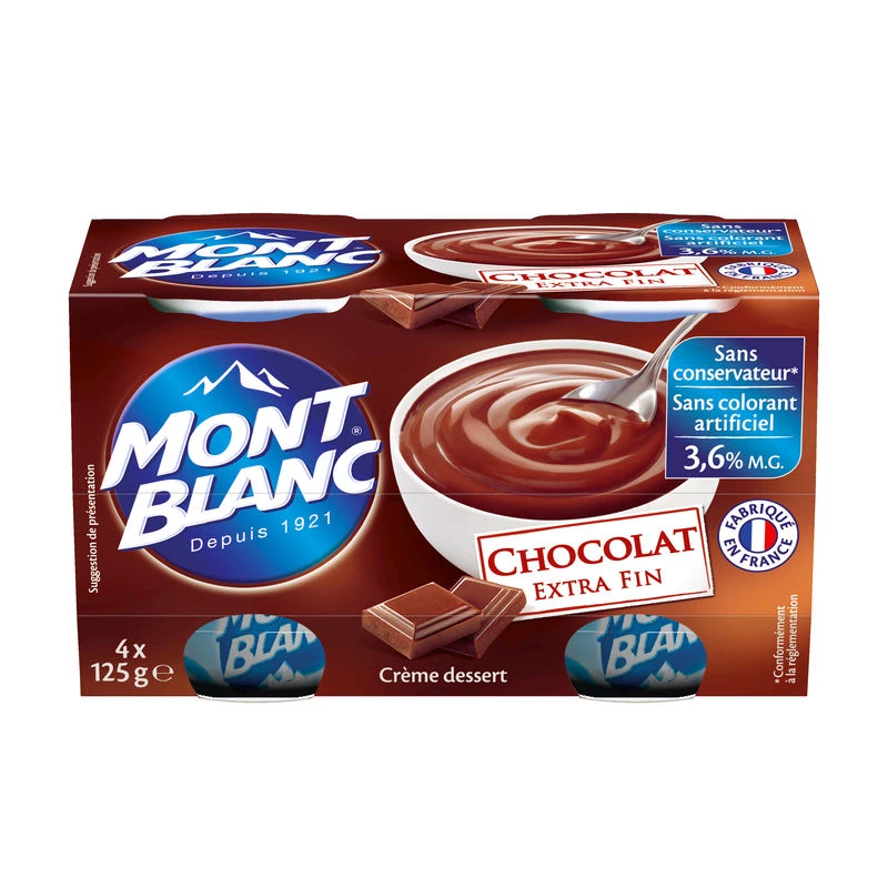 चॉकलेट डेज़र्ट क्रीम, 4x125 ग्राम - मोंट ब्लैंक