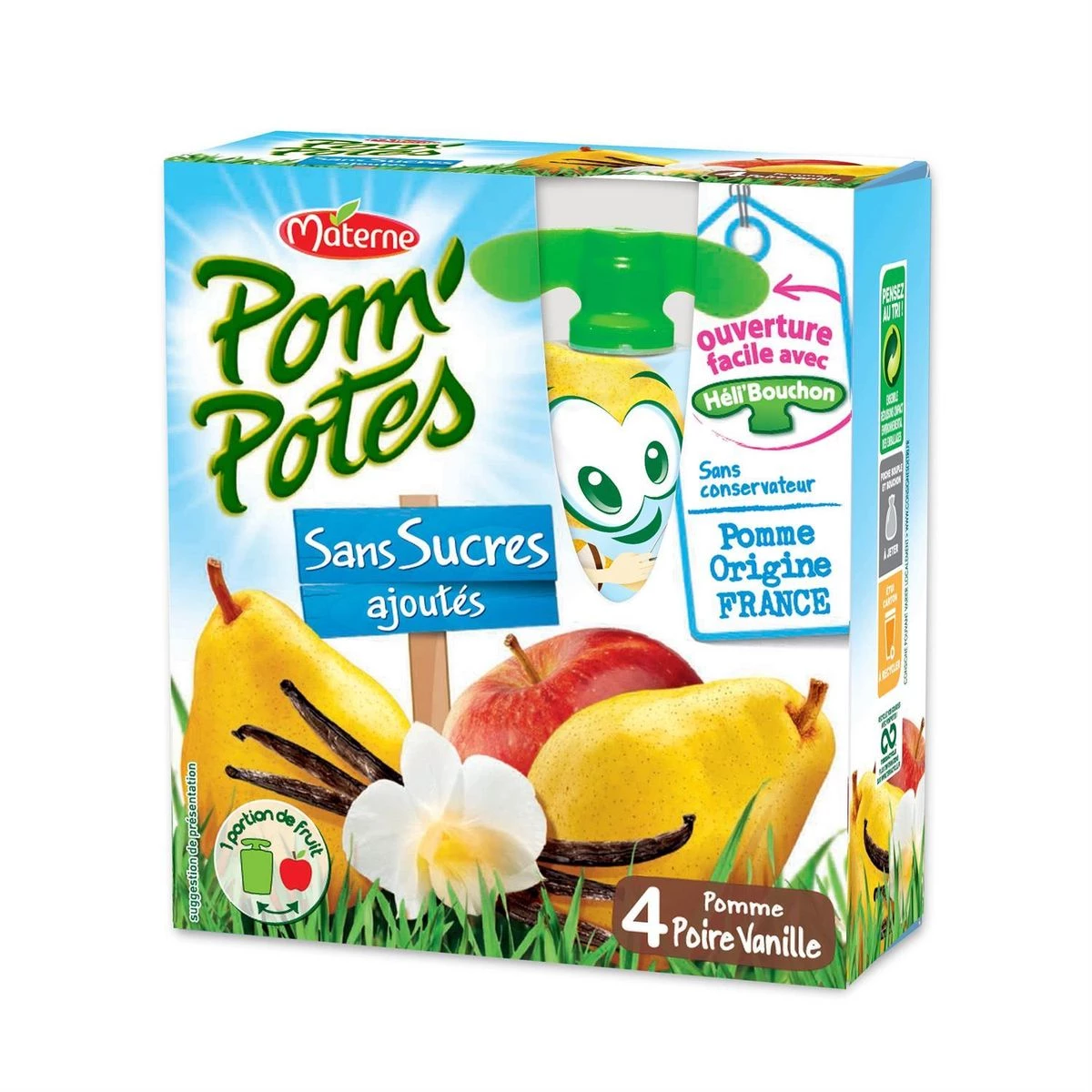Apple pear & vanilla compotes; without added sugars 4x90g - POM'POTES