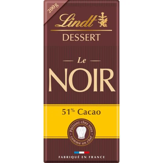 Chocolat Le Noir 51% Cacao  Tablette 200 G - LINDT