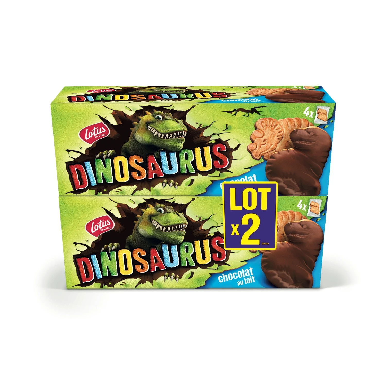 Biscoitos de chocolate ao leite Dinossauro Tamanho Família 2x225g - LOTUS