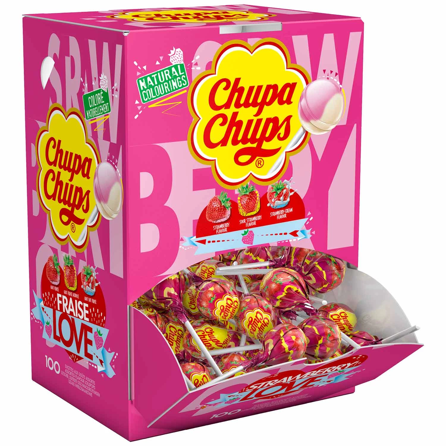 Display Box of 150 Strawberry Love Lollipops - CHUPA CHUPS