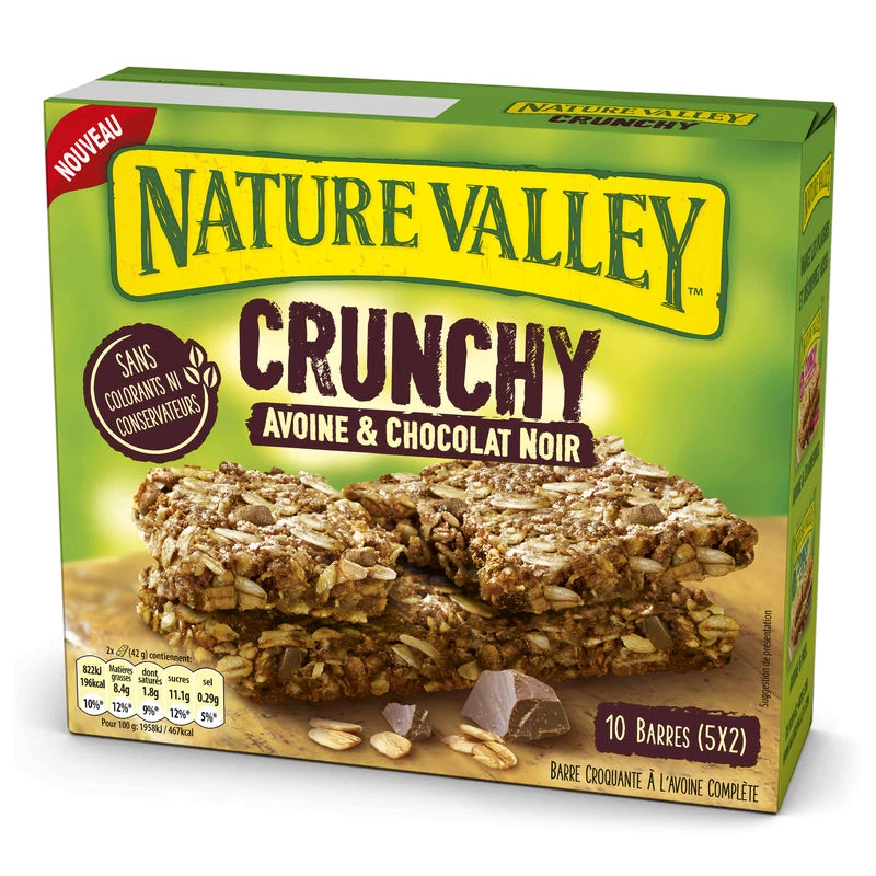 Barres de Céréales Crunchy avoine & chocolat Noir 420g - NATURE VALLEY