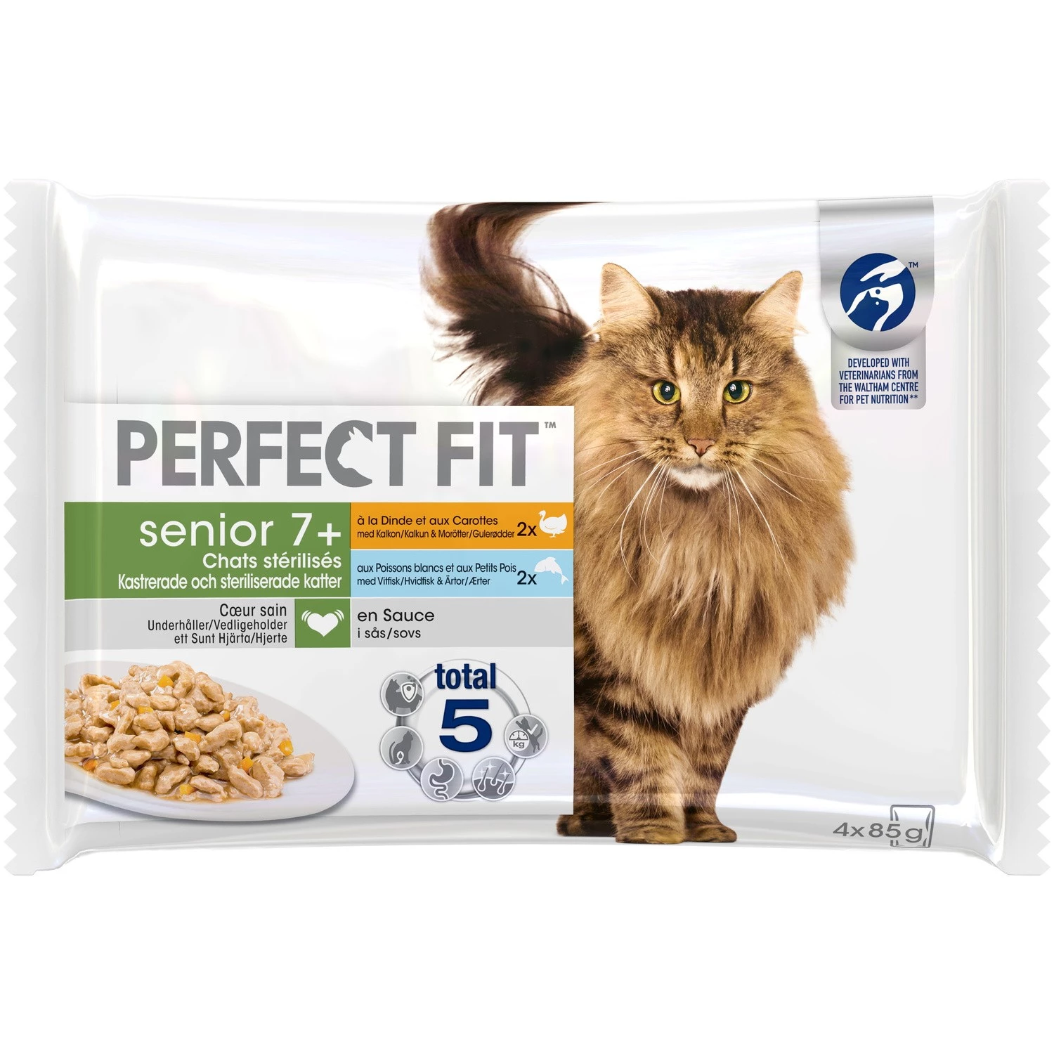 Comida para gatos senior esterilizados fresco sobres en salsa 2 variedades 4x85g - PERFECT FIT