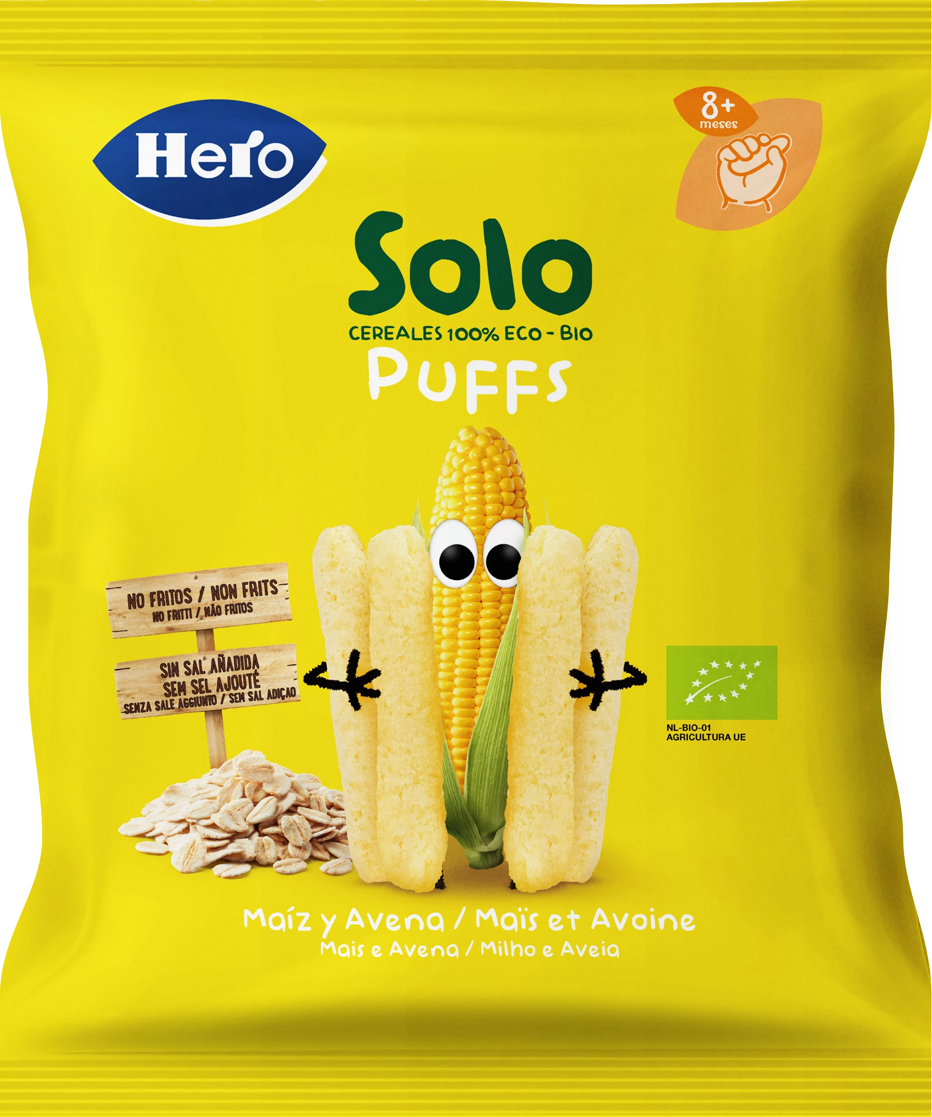 Snack Mini Puff Corn and Oat Flakes Organic 5x18g HERO