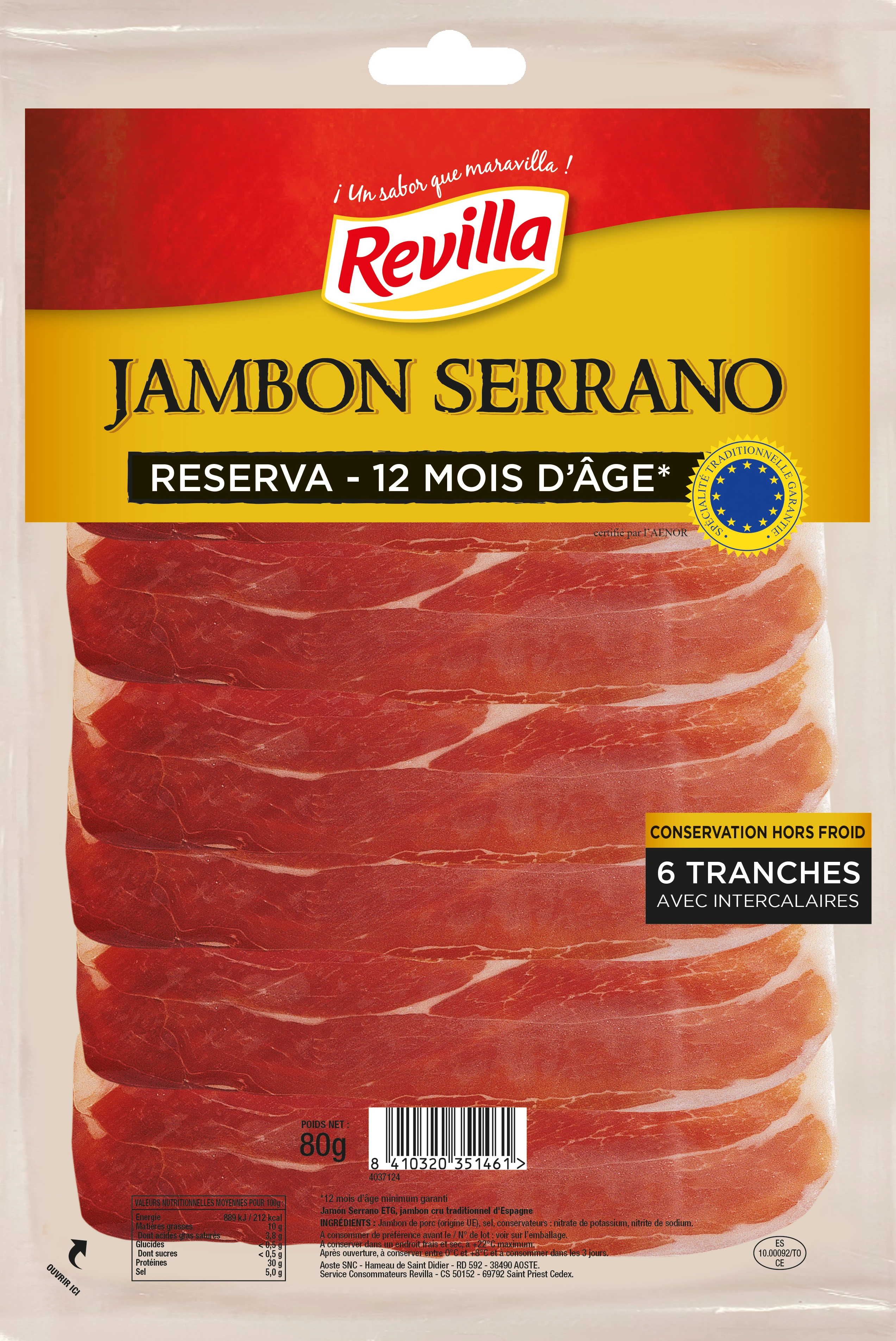 Jambon SERRANO, 80g - REVILLA