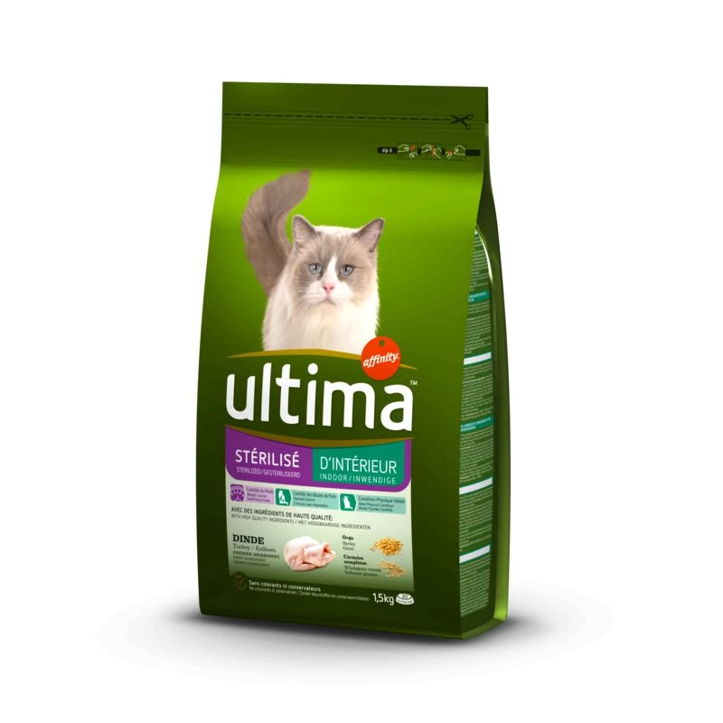 Croquettes pour chat stérilisé dinde/orge 1.5 - ULTIMA