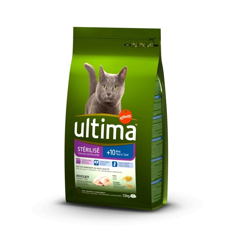 Croquettes pour chats +10 ans poulet & orge 1.5 kg - ULTIMA