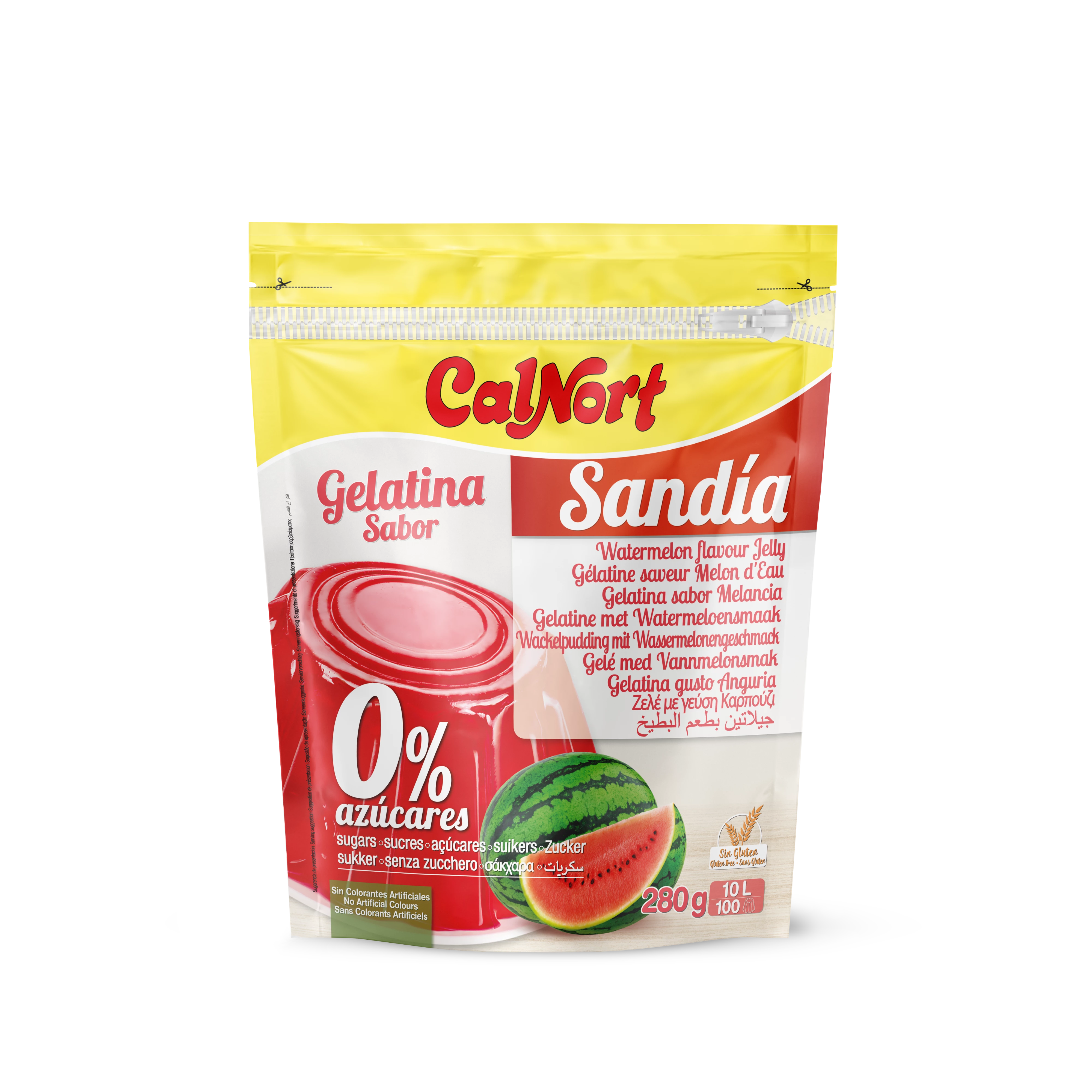 Zuckerfreie Gelatine mit Wassermelonengeschmack 280 g - CALNORT