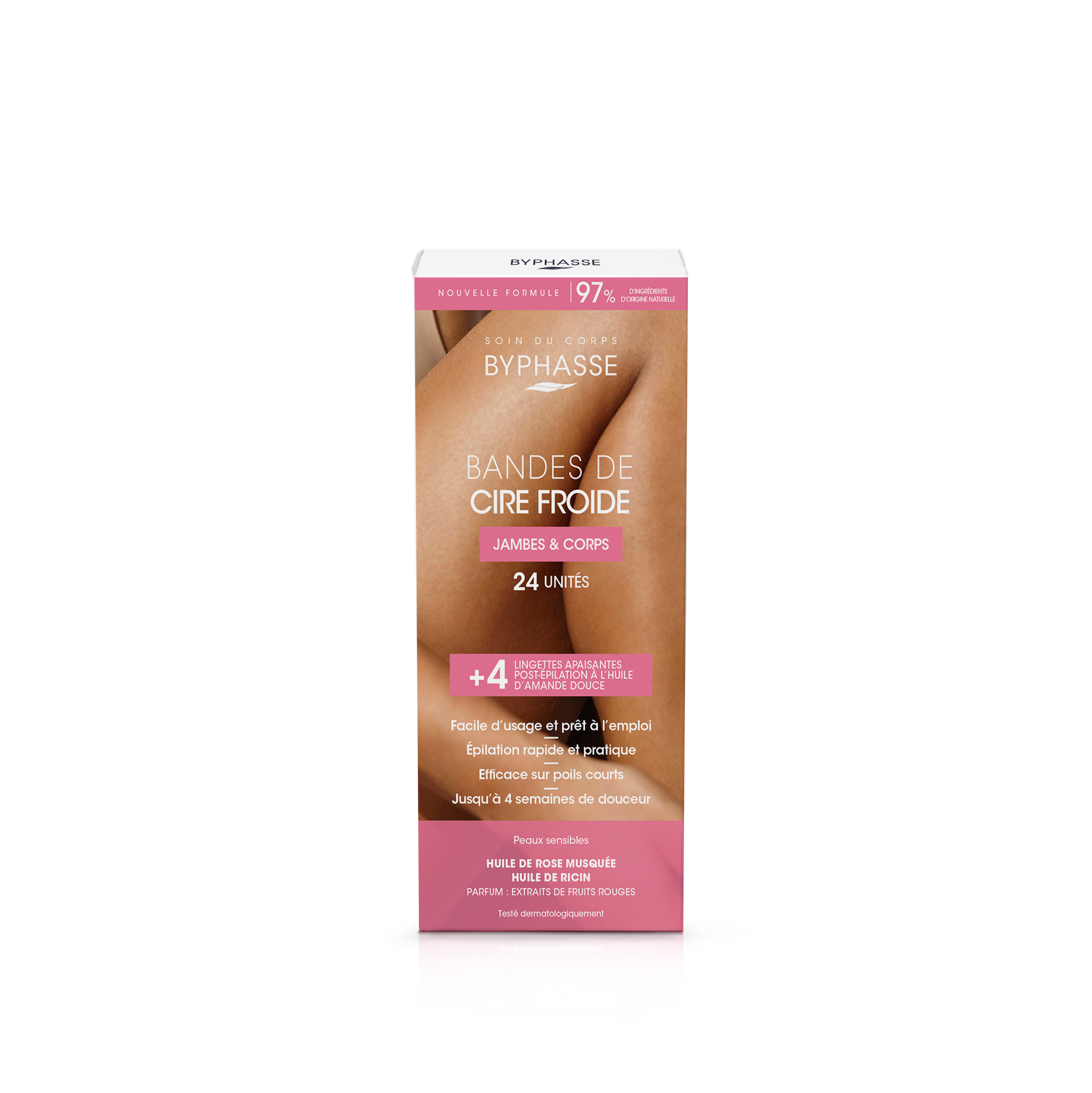 Bandes De Cire Froide Jambes & Corps. Peaux Sensibles (24 Bandes + 4 Lingettes) - Byphasse