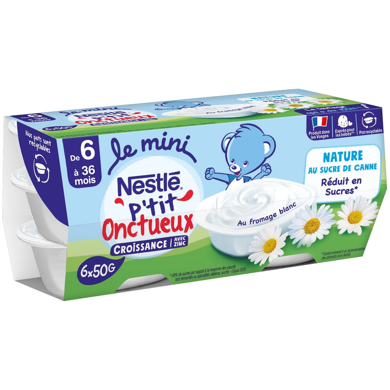 Dessert bébé petit onctueux nature au sucre de canne 6x50g - NESTLE