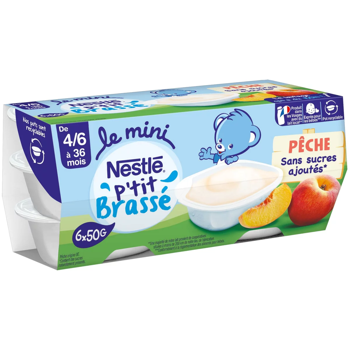 P'tit Brasse Peche zonder toegevoegde suiker 6x50g - NESTLE