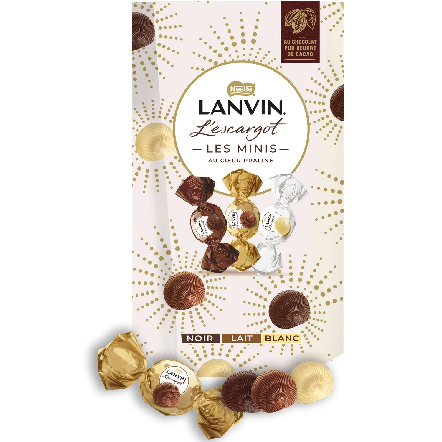 Chocolate Trio Dark White Milk Filled with Praline Mini Snail 140g - Lanvin