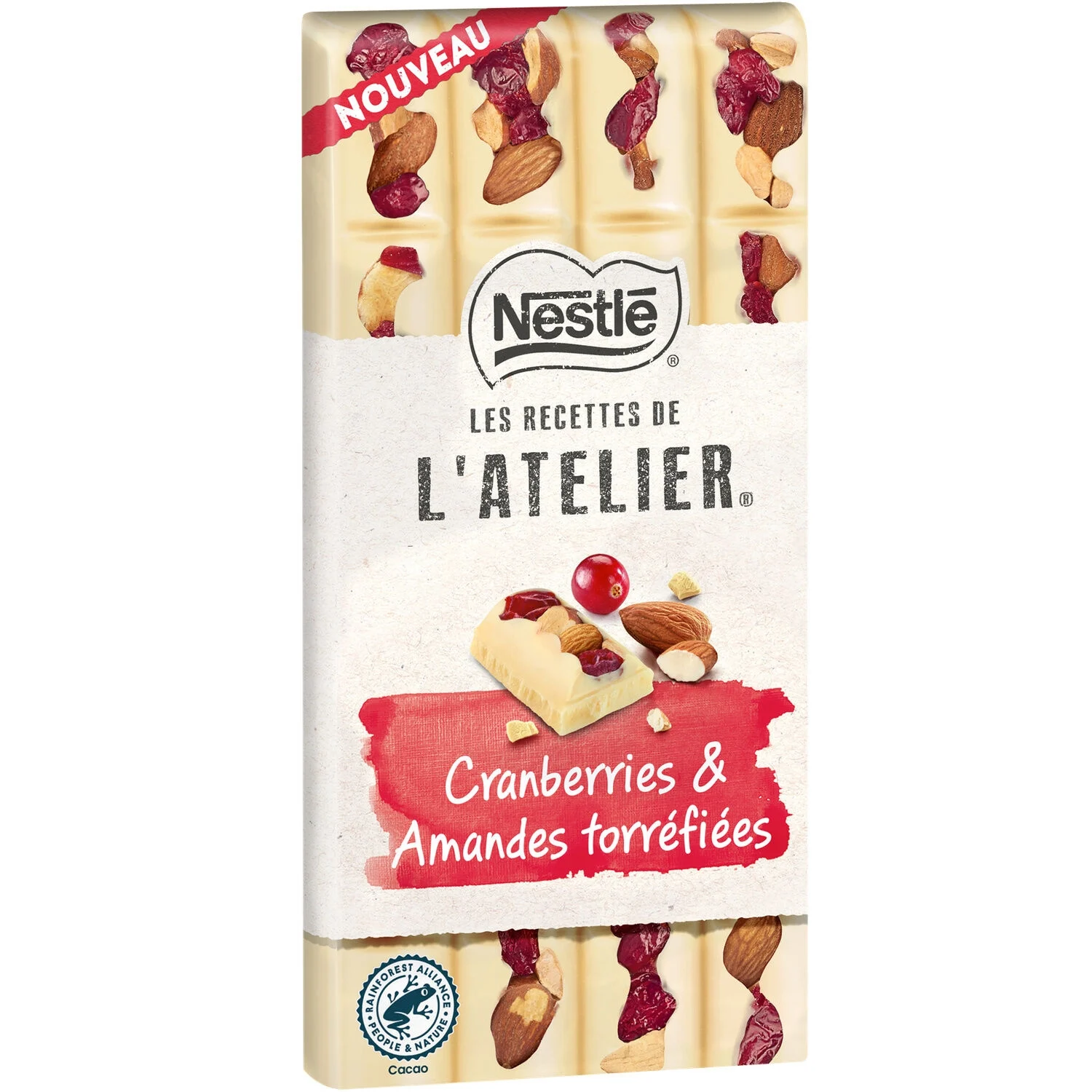White Chocolate Bar Cranberries and Almonds 150g - LES RECETTES DE L’ATELIER NESTLÉ