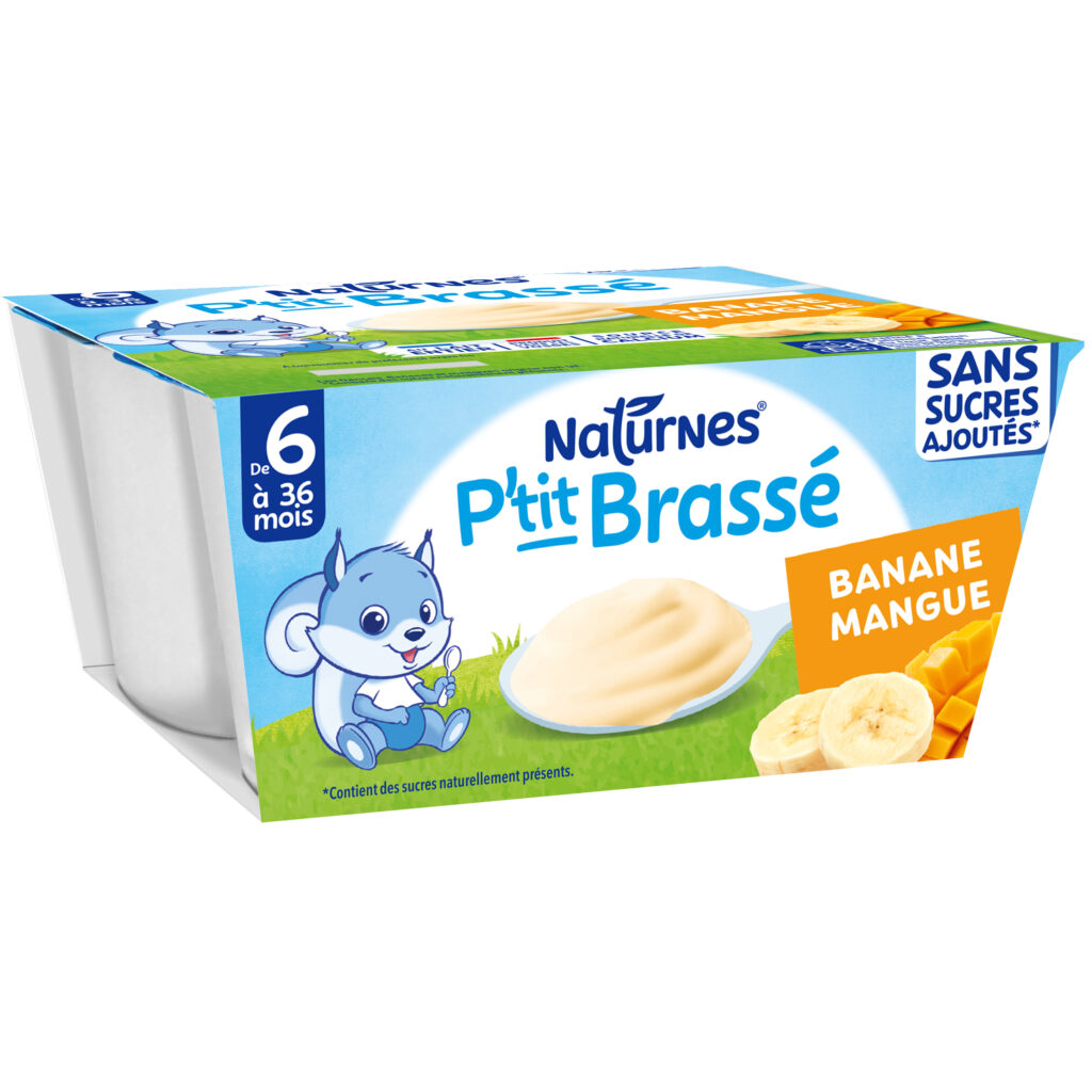 P'tit Brassé Banana Mango zonder suikers toegevoegd van 6 maanden 4x90G - NESTLE