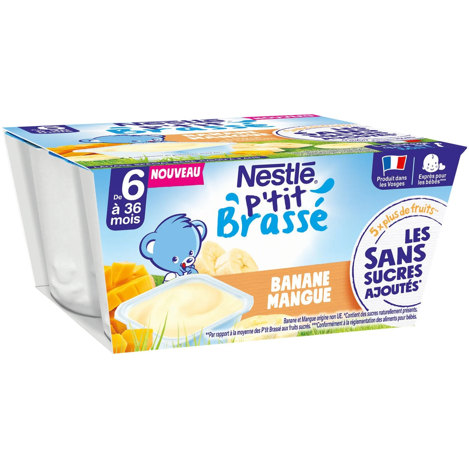P'tit Brassé Banana mango without sugars added from 6 months 4x90g - NESTLE