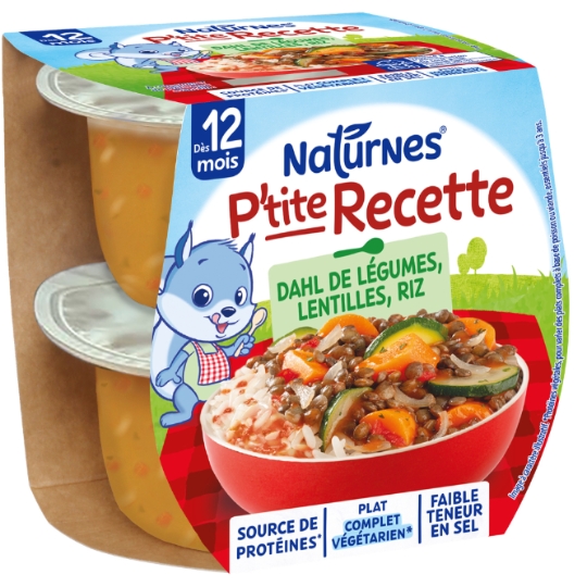 Babymaaltijd P'tite Recette dahl van groenten, linzen en rijst vanaf 12 maanden 2 x 200 g - NATURNES