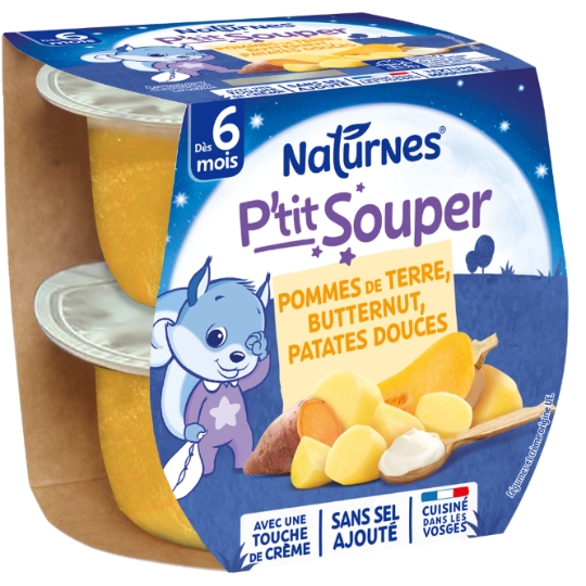 Babymaaltijd P'tit Souper aardappelen, butternut en zoete aardappelen vanaf 6 maanden 2 x 200 g - NATURNES