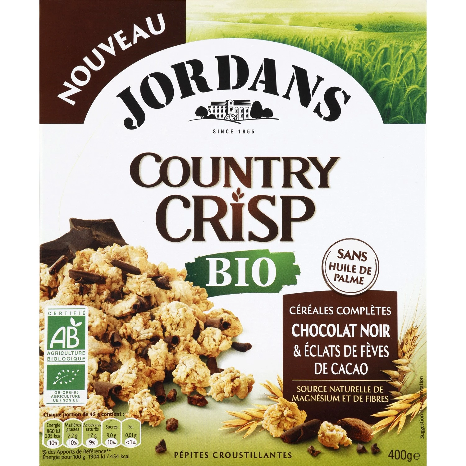 Хрустящие чипсы Country Bio Chocolat Noir 400г - JORDANS