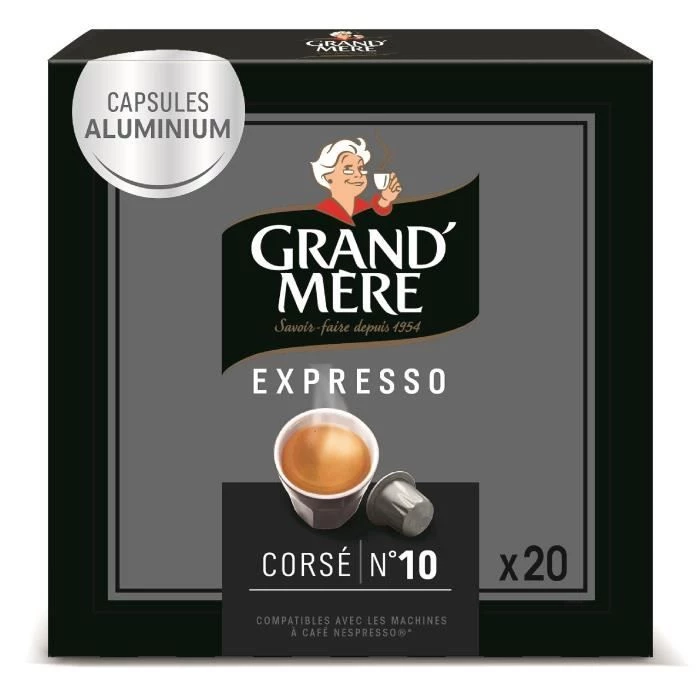 Café espresso corsé n°10 x20 capsules aluminium 104g - GRAND' MÈRE