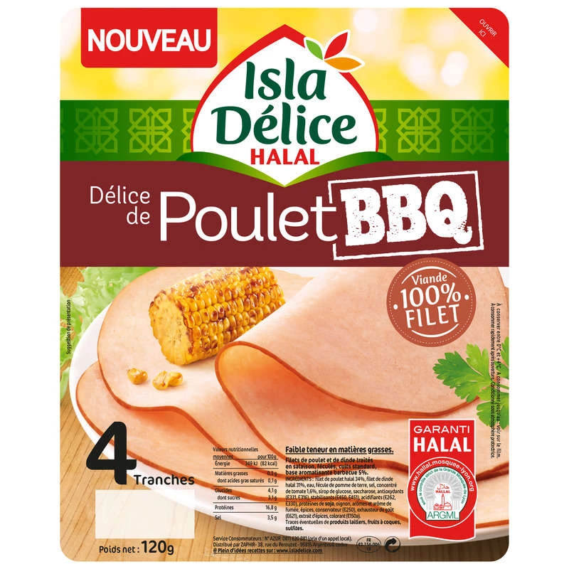 Delice de Poulet BBQ Halal 4 tranches 120g - ISLA DELICE