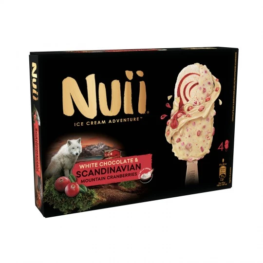 Bâtonnets chocolat blanc & baies rouges des Montagnes Scandinaves x4 - NUII