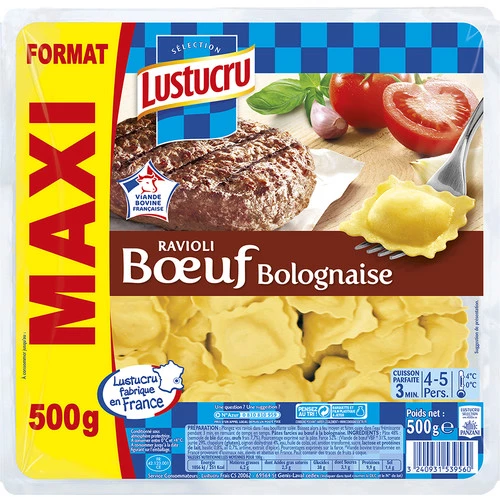 Ravioli Boeuf Bolognaise Maxi Format, 500g - LUSTUCRU