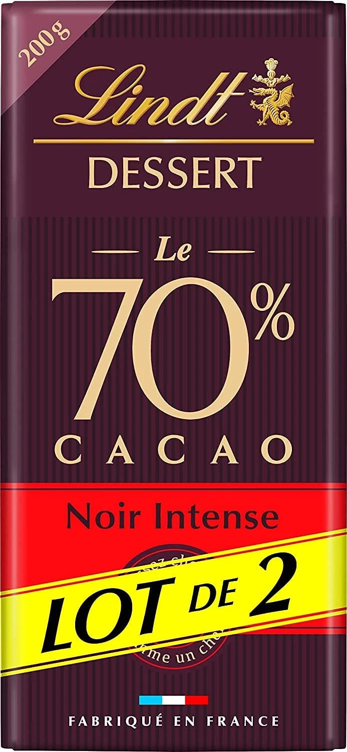 Chocolat Le 70% Cacao Noir Intense  Lot 2x200 G - LINDT