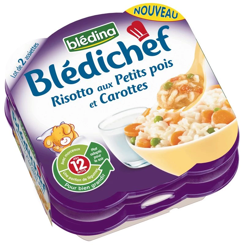 Plat bébé risotto aux petits pois et carottes dès 6 mois 2x200 - BLEDINA