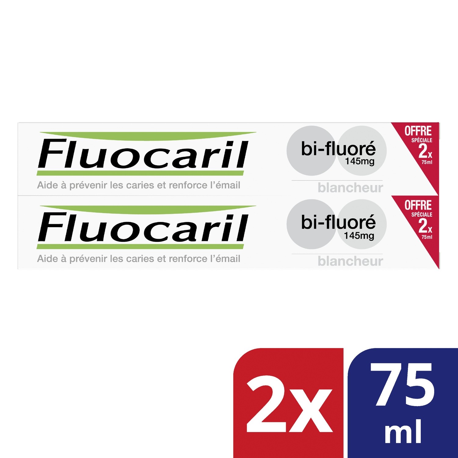 Dentifrice Bi-Fluoré 145 mg Blancheur 75 ml lot de 2 - FLUOCARIL