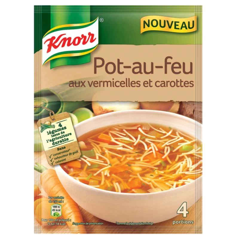 Sopa Pot-au-Feu con Fideos y Zanahoria 4 Porciones, 55g - KNORR