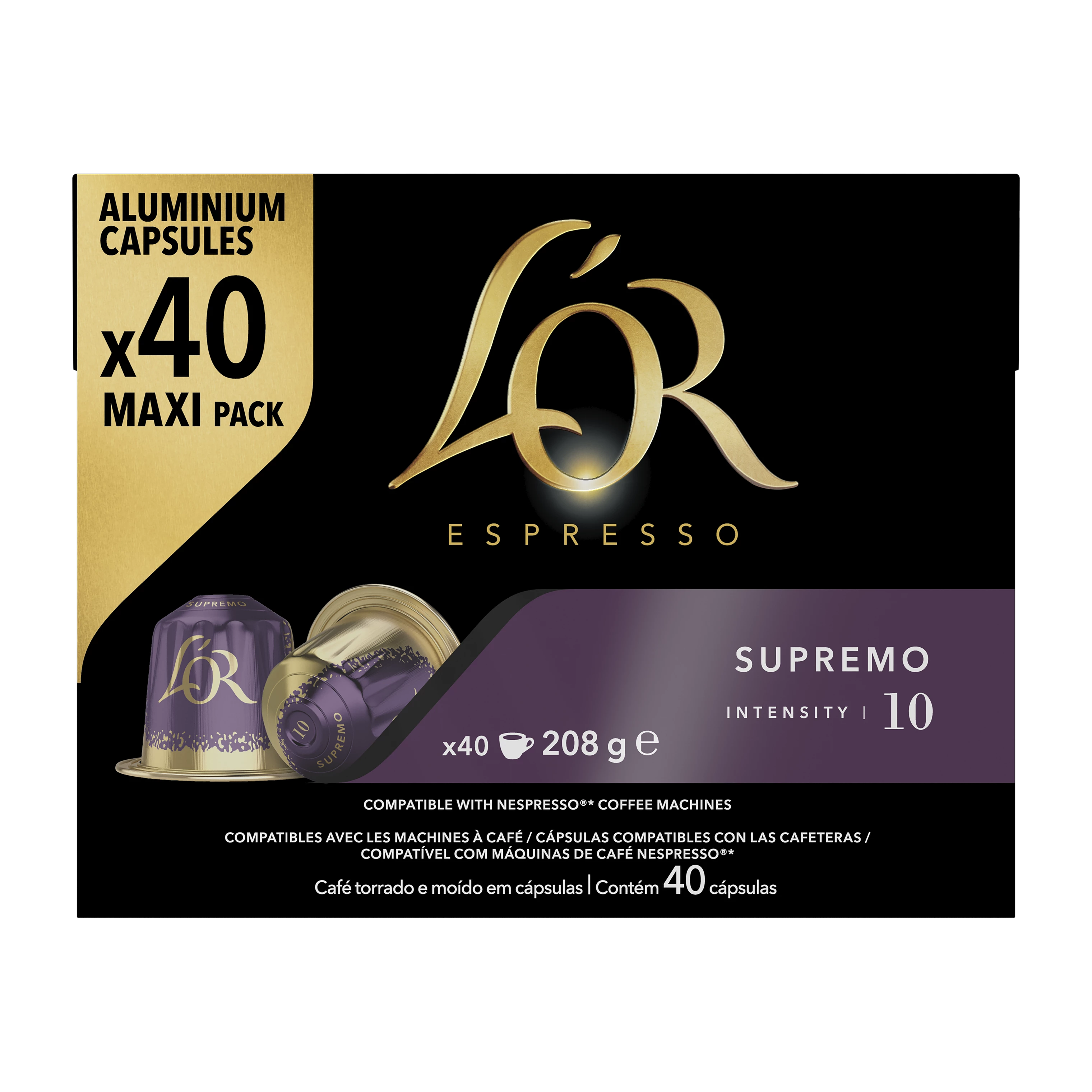 Nespresso 兼容 Supremo 浓缩咖啡胶囊； x40； 208 克 - L'OR