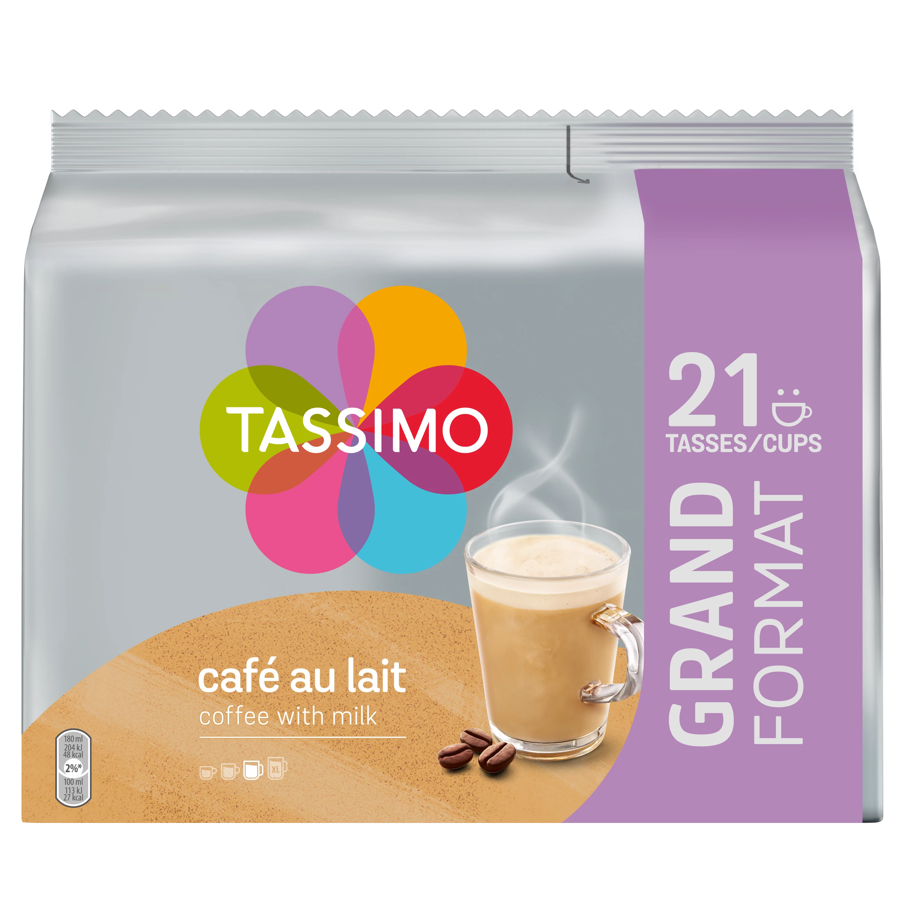 Grossiste Dosettes Grand Format Cafe Au Lait X21 241g - TASSIMO