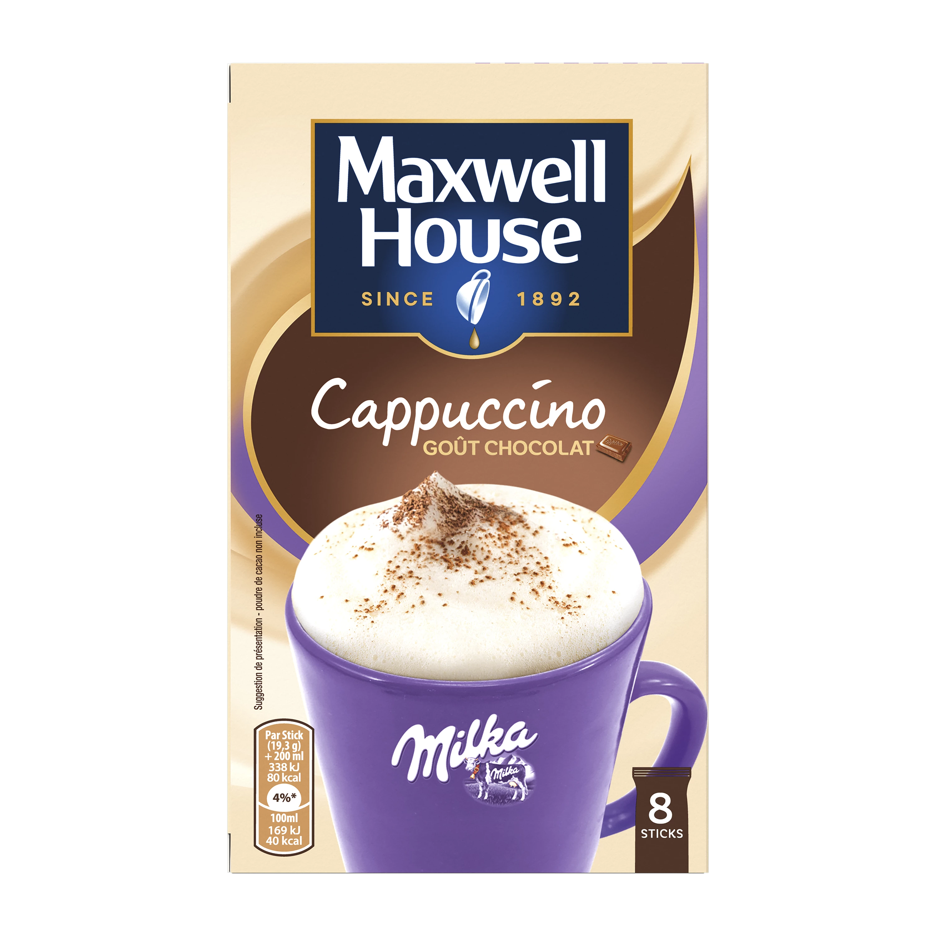 卡布奇诺味巧克力 Milka X8 棒 154g - MAXWELL HOUSE