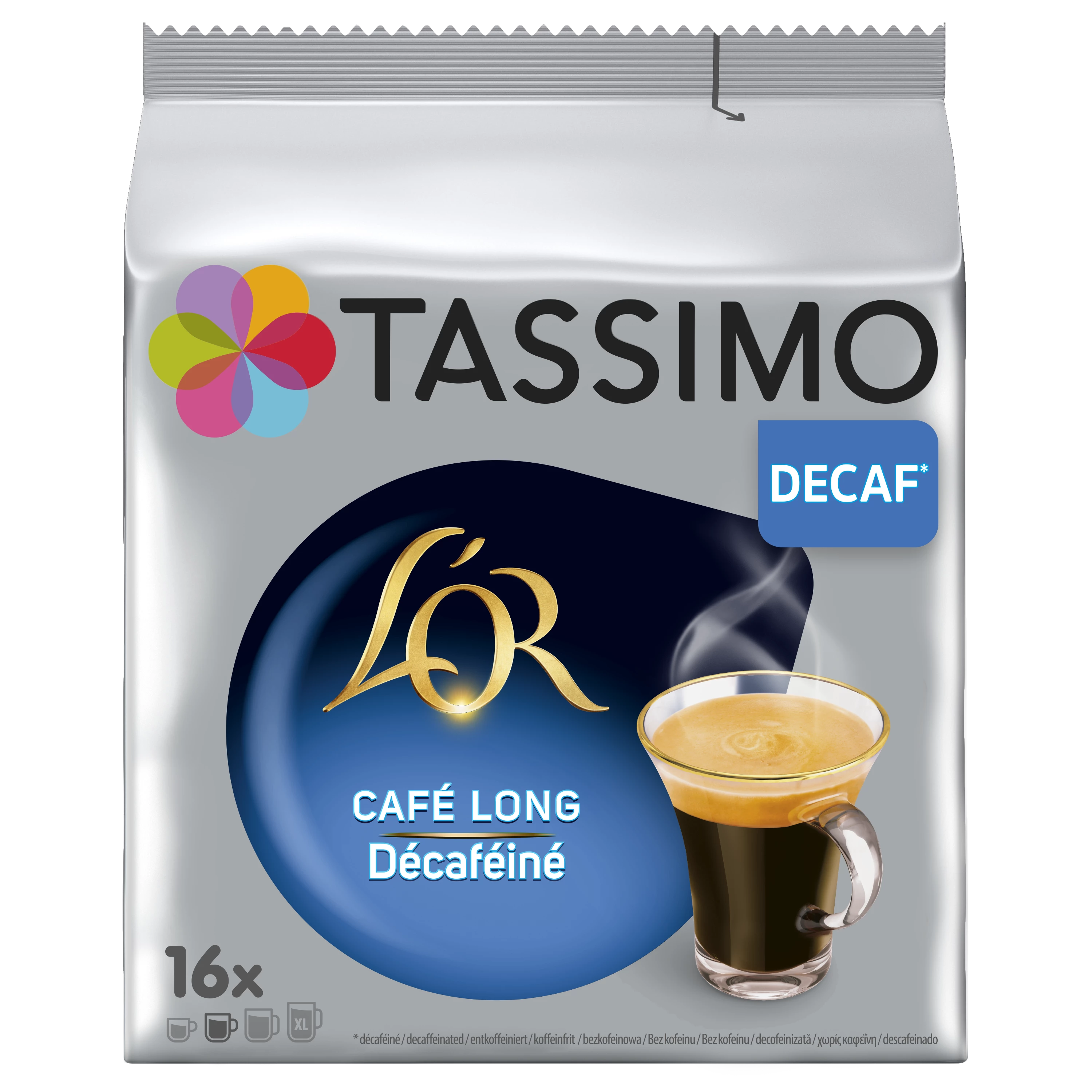 Cápsulas Café Long Décaféiné; x16; 106g - TASSIMO