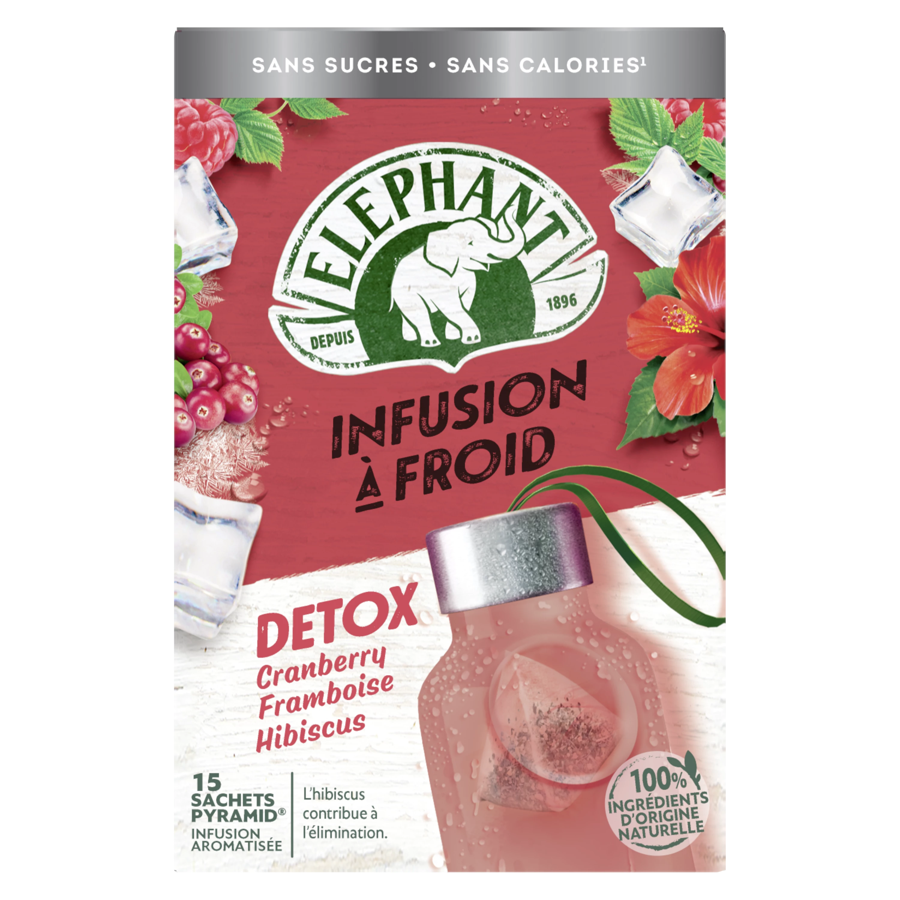 Cranberry, Framboos, Hibiscus Detox Infusie 15 zakjes, 34 g - ELEPHANT