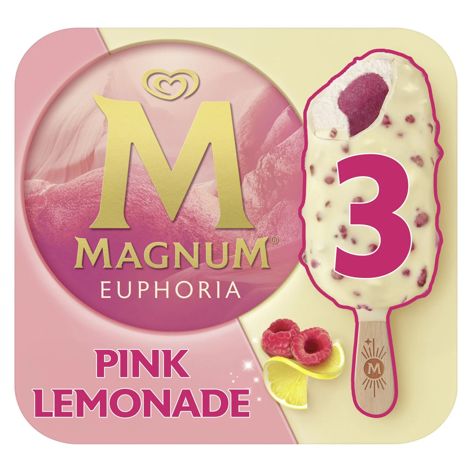 Lemon, Raspberry Flavored Ice Cream Stick and Sparkling Candies X3 - Magnum