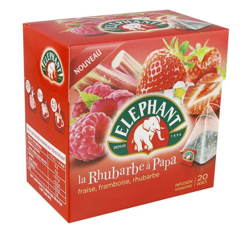 Infusion fraise, framboise, rhubarbe x20 38g - ELEPHANT