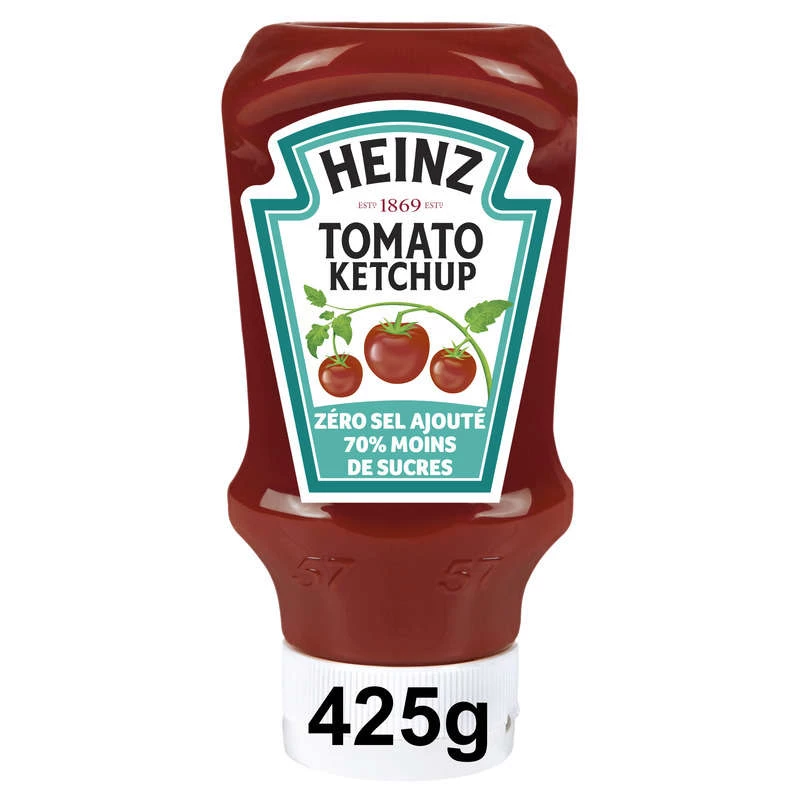 Ketchup De Tomate Sin Sal Añadida 70% Menos Azúcar, 425g - HEINZ