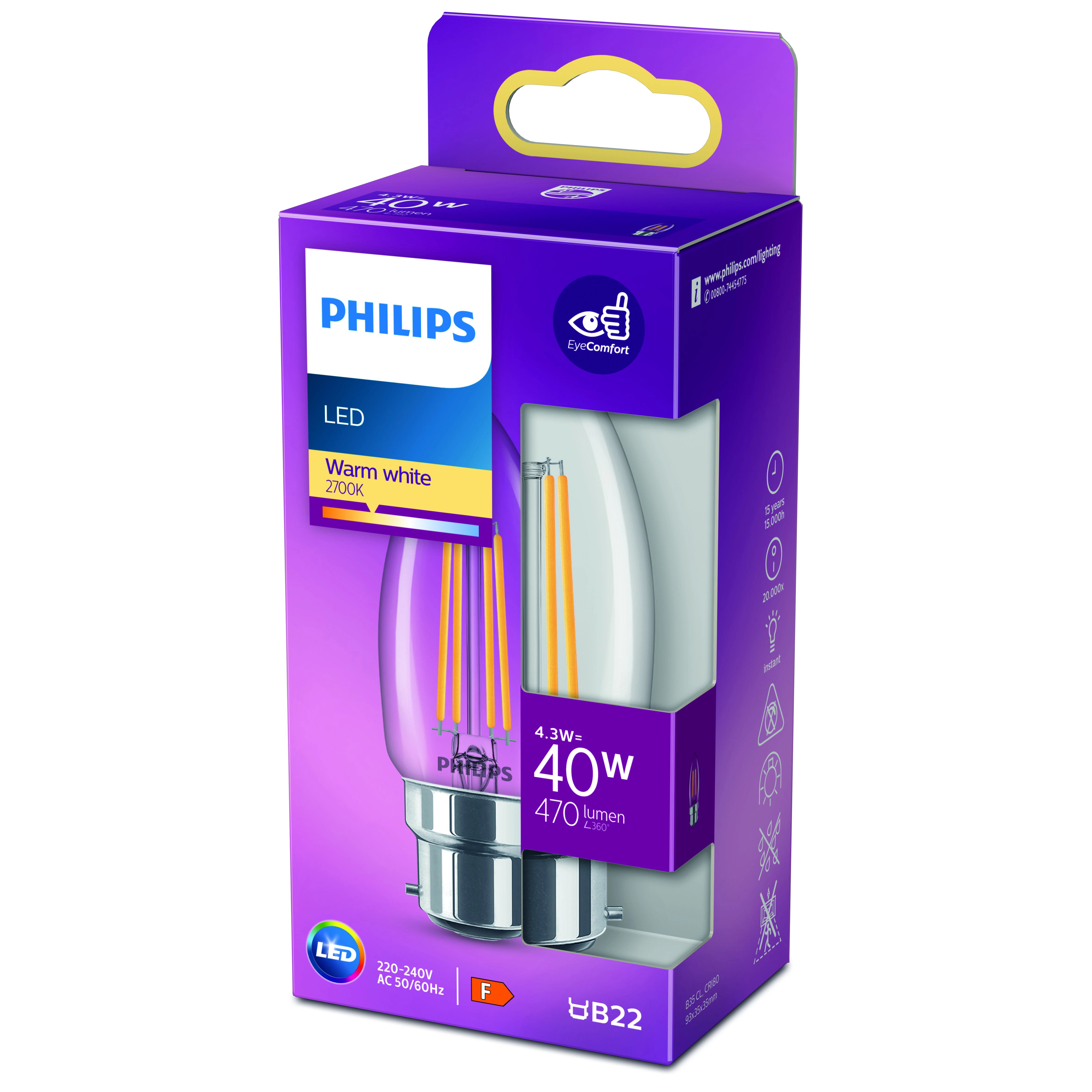 Led Classic 40w B35 B22 Ww