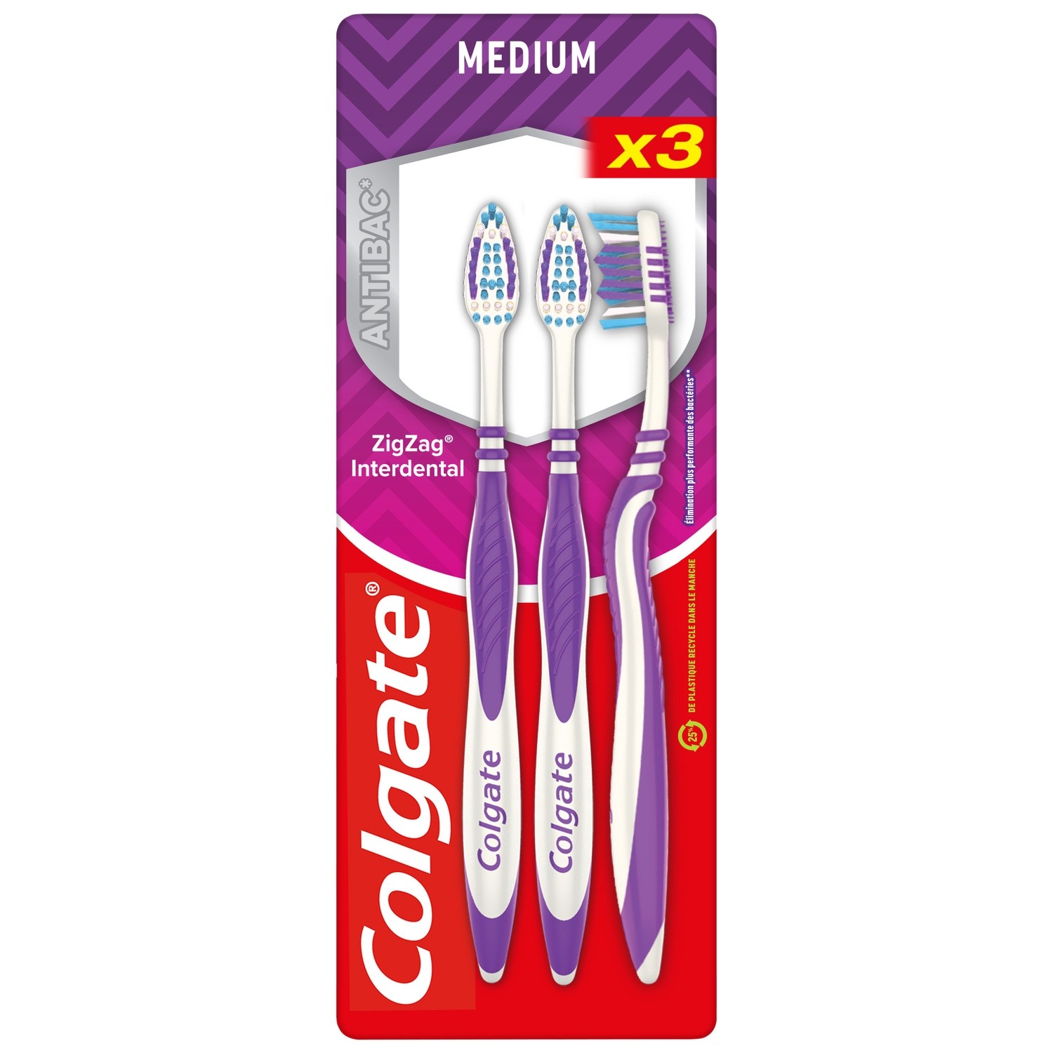 Brosses à dents Zig Zag medium x3 - COLGATE