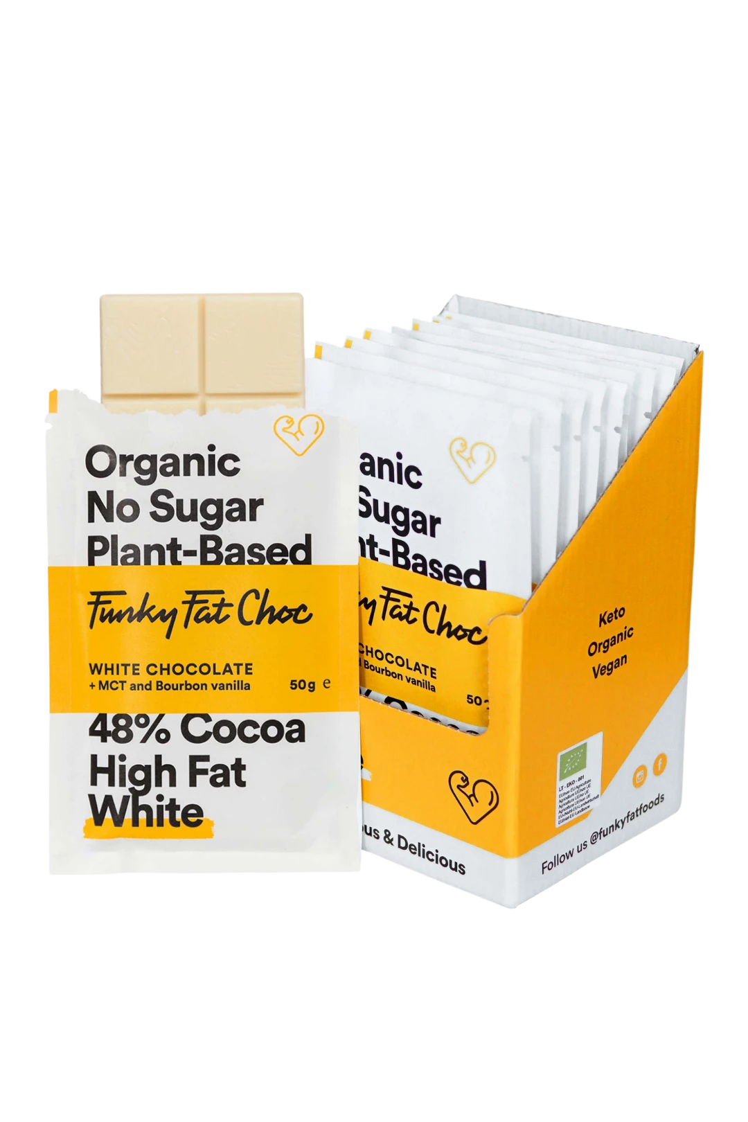 Barras de chocolate blanco orgánico, x10 - FUNKY FAT CHOC