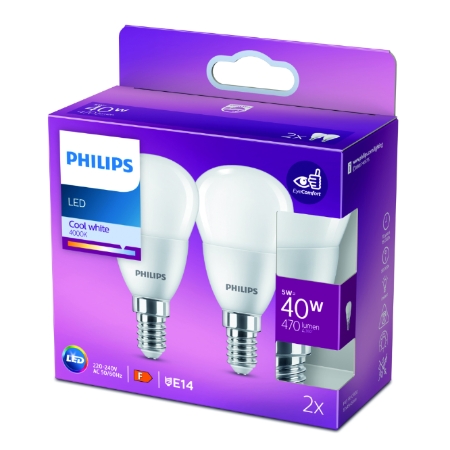 Led Phl Sph E14 40w Cw Dp X2