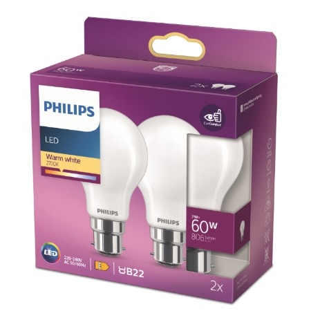 Led Phl 60w Std B22 Bc Dp X2