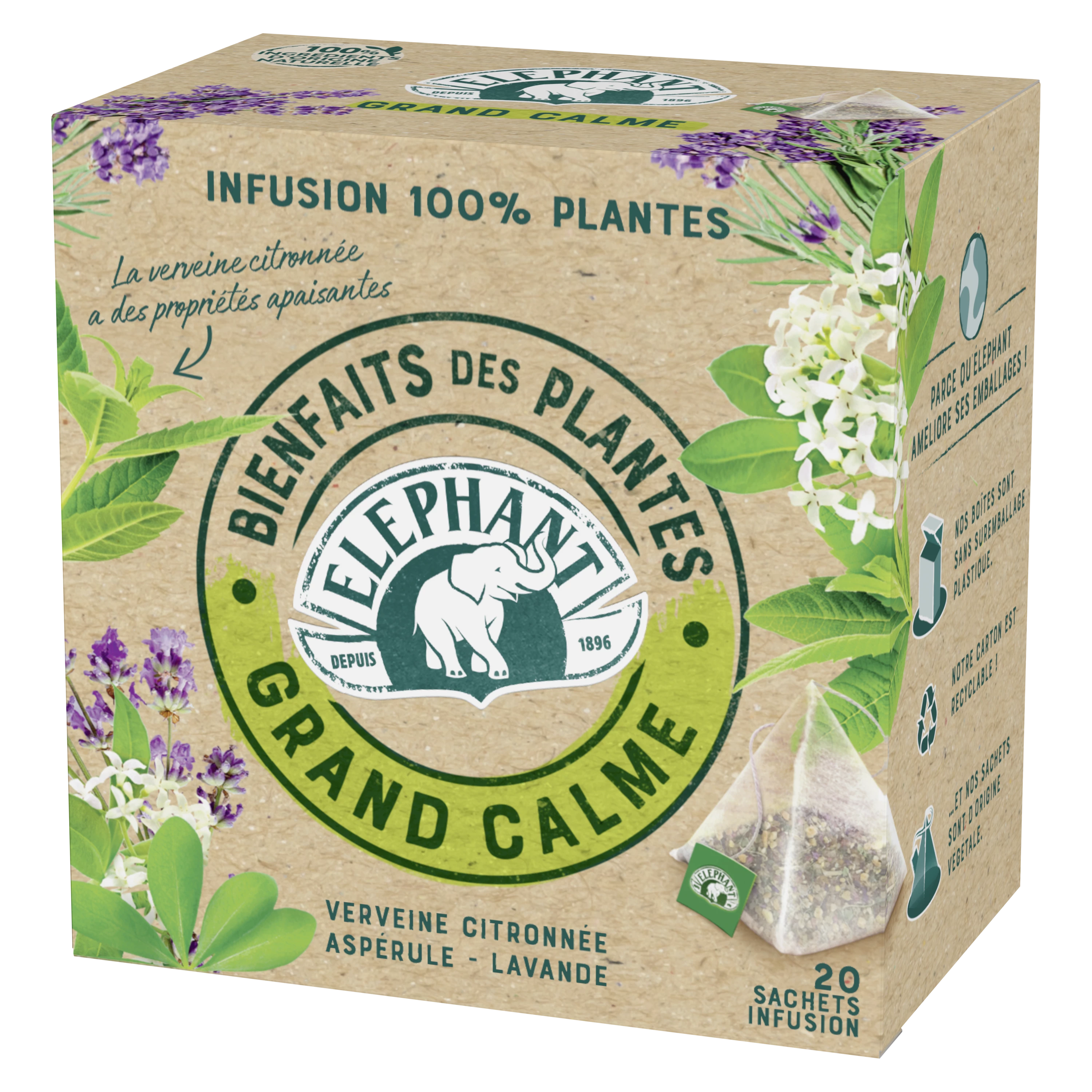 Infusion Grand Calme Verveine Citronnée, Aspérule, Lavande, 20s, 30g - ELEPHANT